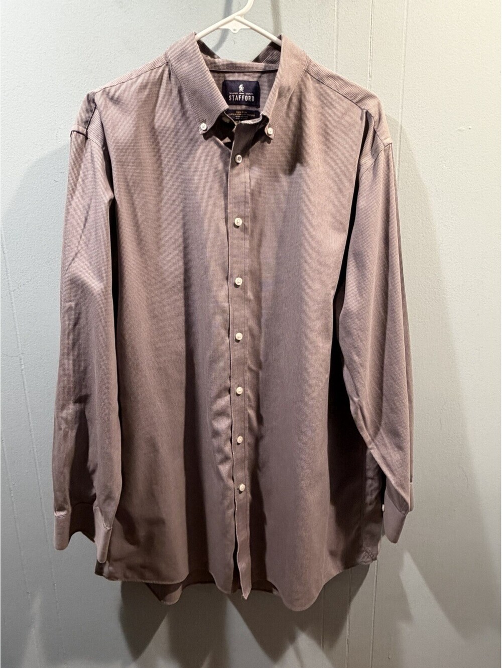 Mens Stafford Cotton Pinpoint Oxford Dress Shirt Fitted Size 17.5 (34-35) Gray
